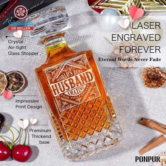 Gifts for Men Husband Decanter Set with 2 Whisky Glasses Cool Anniversary Father - Picture 6 of 8